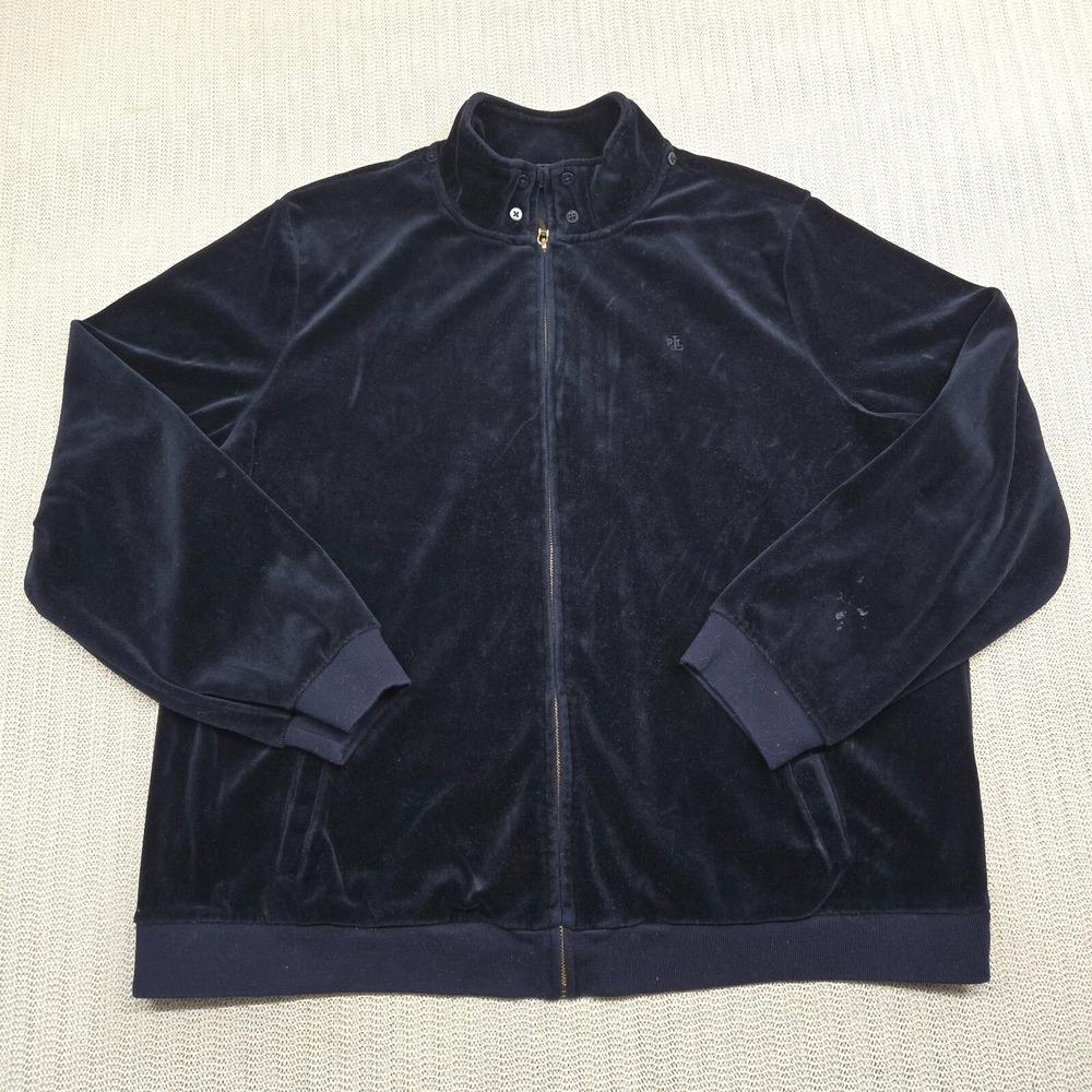 Lauren Ralph Lauren Jacket Womens 2XL XXL Navy Blue Full Zip Velour Mock-Neck